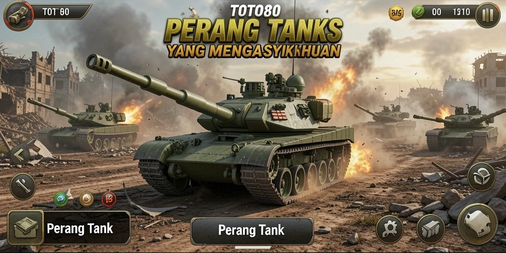 Tampilan antarmuka TOTO80 dengan berbagai tank dan medan perang.